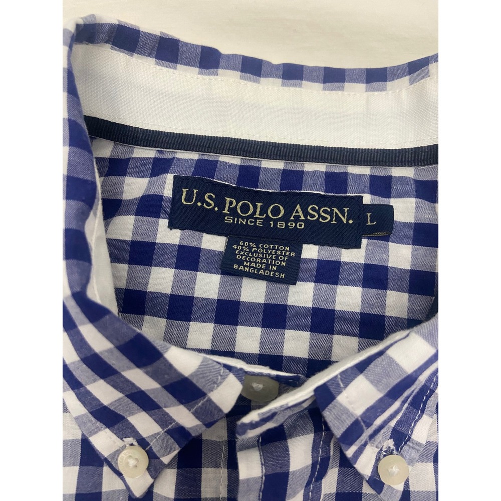 US POLO ASSN Mens Gingham Button Down Shirt Short Sleeve Classic Fit Large - Picture 3 of 7
